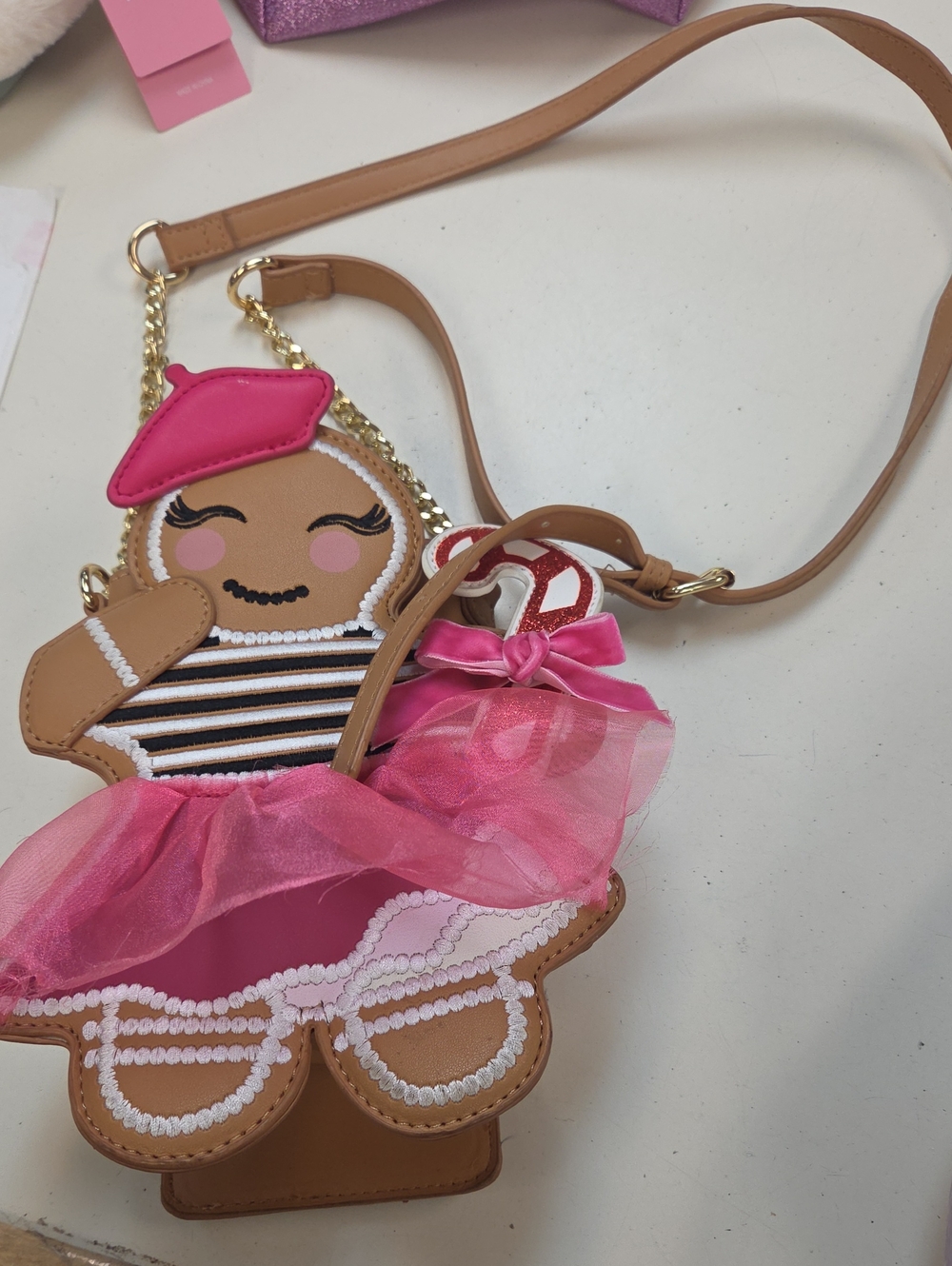 BETSEY JOHNSON  Pink/ TAN Gingerbread Crossbody Bag - Cute Ballet Dress Purse